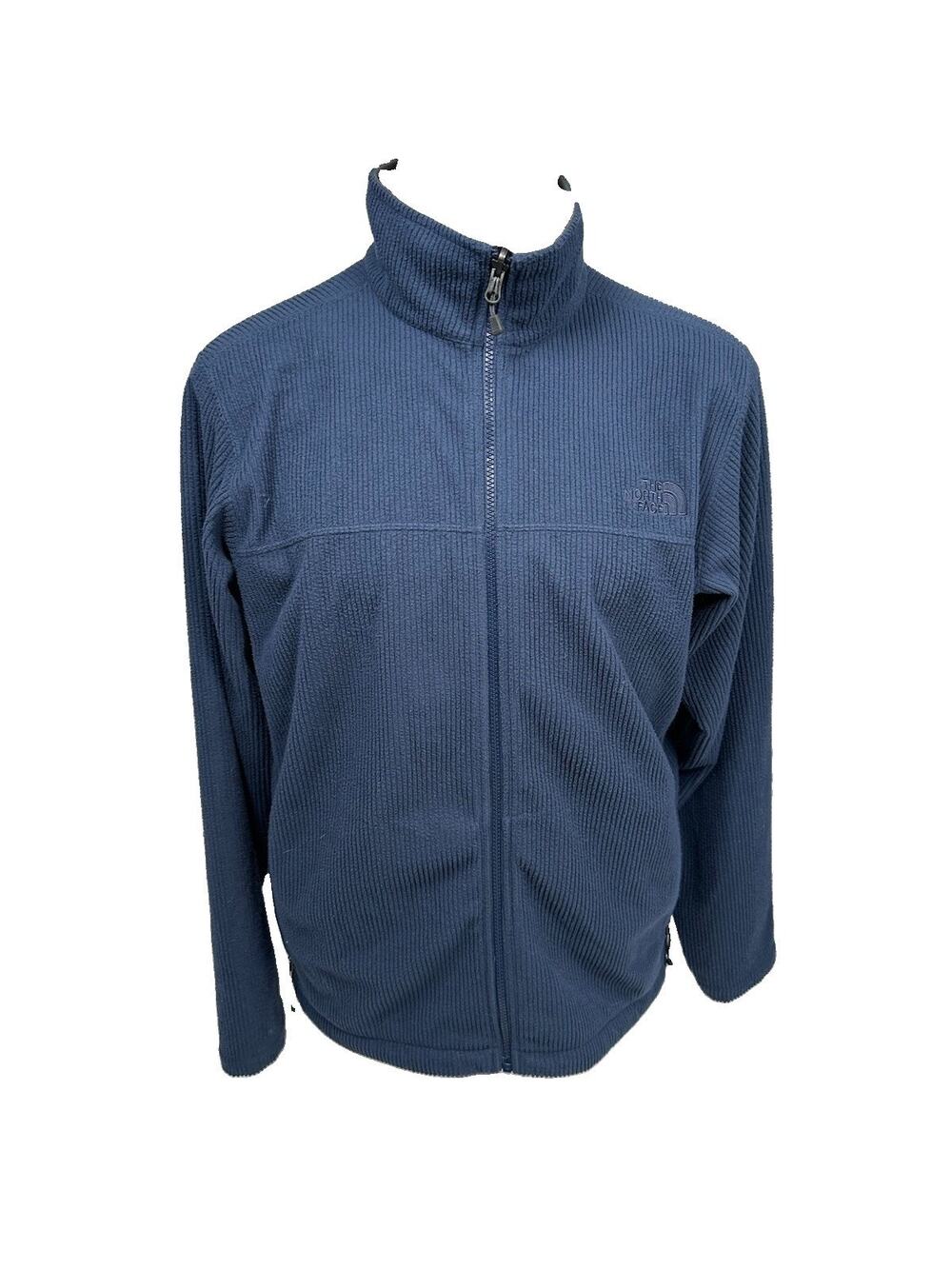 The North Face Large Men Ribbed Full Zip Fleece Jacket Outdoors Blue CLT